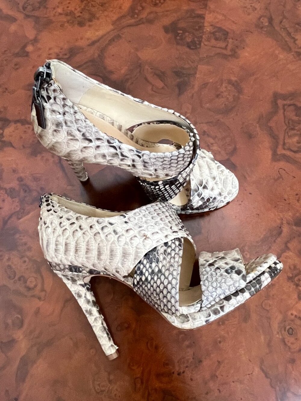 Alexandre Birman Python Snakeskin Leather Peep Toe Heels Size 8